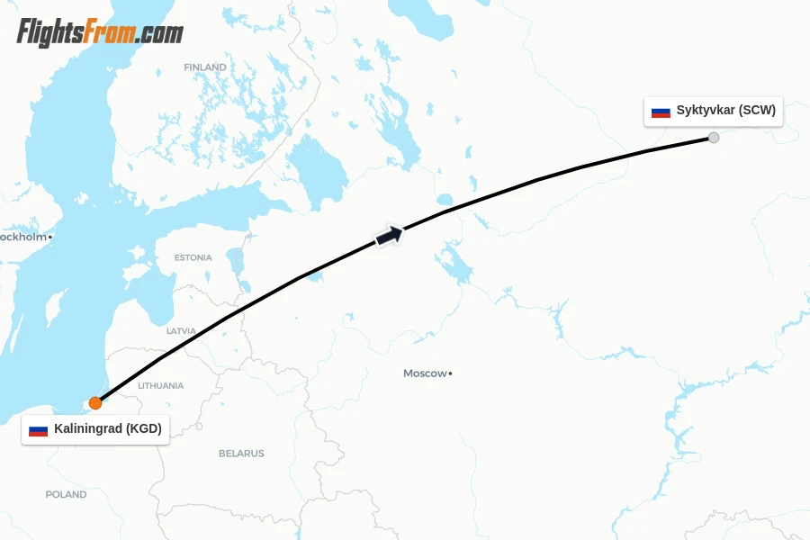 Flights from Kaliningrad to Syktyvkar route map