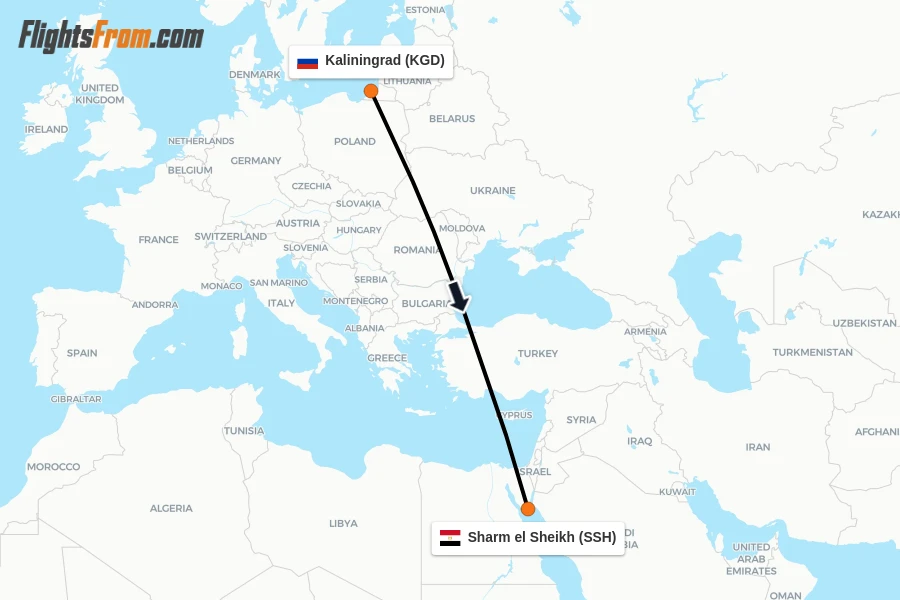 Flights from Kaliningrad to Sharm el Sheikh route map