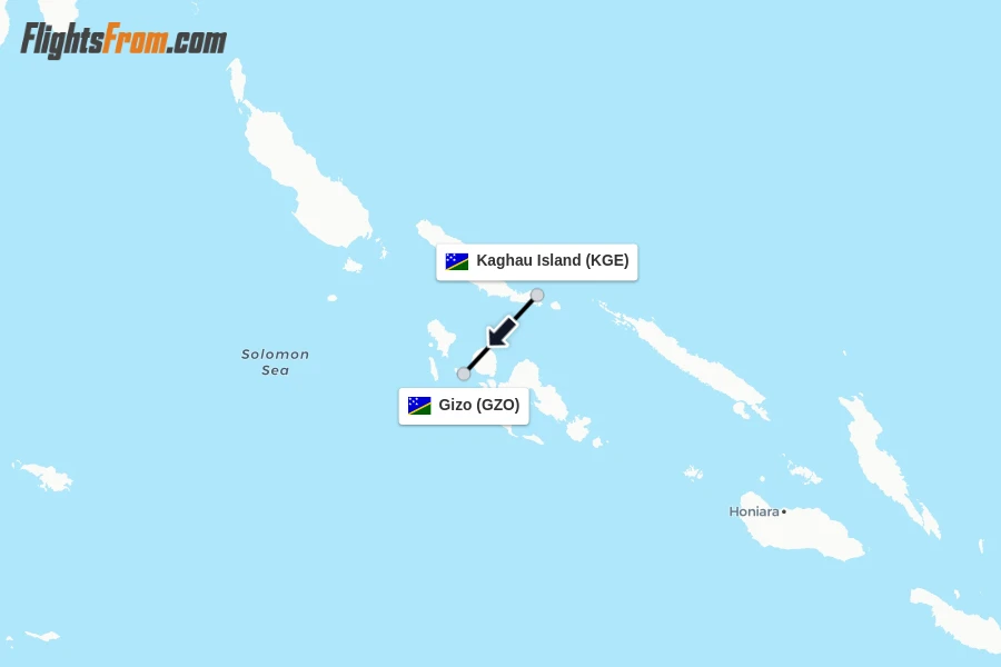 Flights from Kaghau Island to Gizo route map