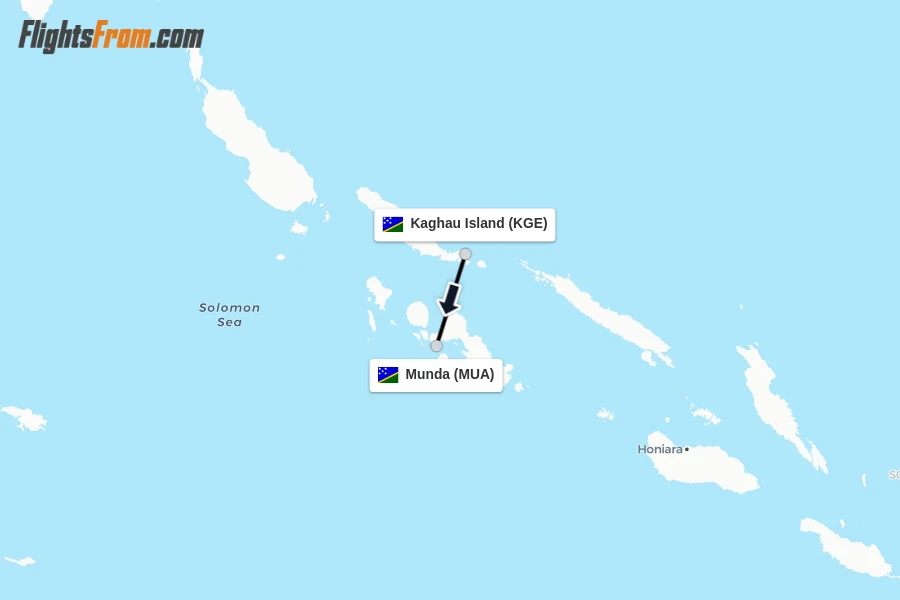 Flights from Kaghau Island to Munda route map