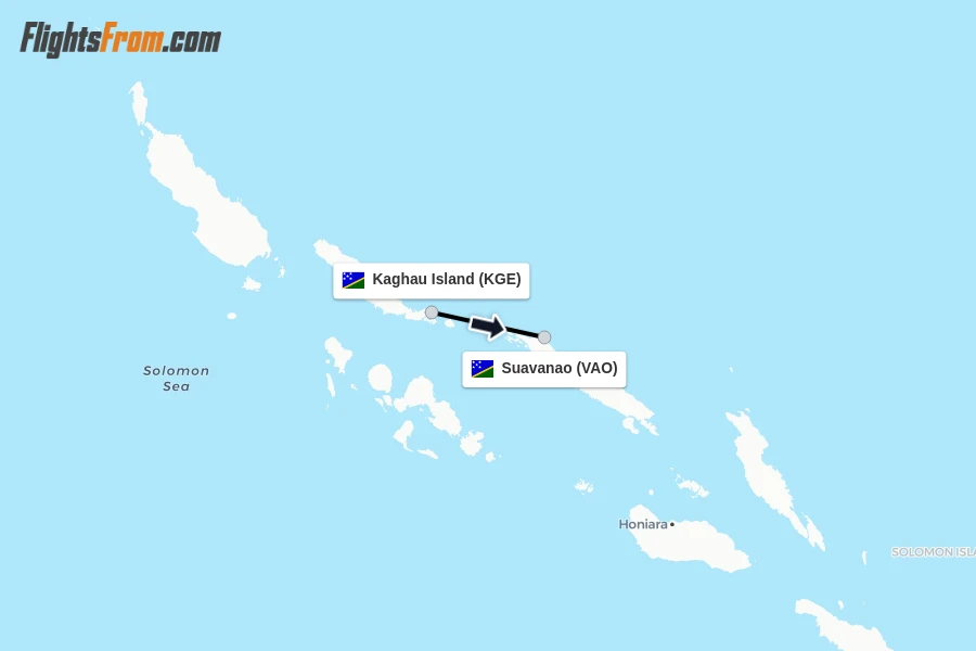 Flights from Kaghau Island to Suavanao route map