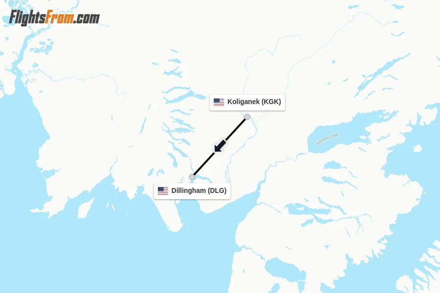 Flights from Koliganek to Dillingham route map