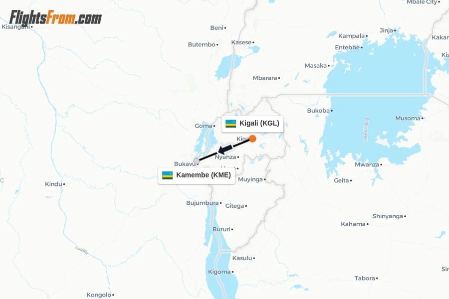 Flights from Kigali to Kamembe route map