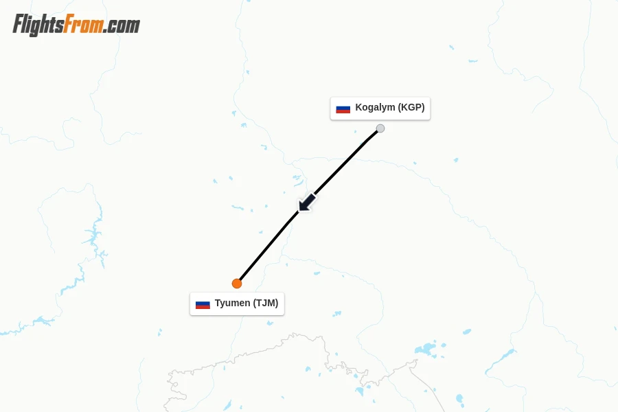 Flights from Kogalym to Tyumen route map