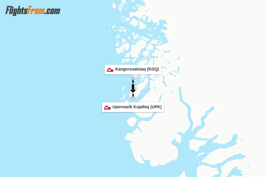 Flights from Kangersuatsiaq to Upernavik Kujalleq route map