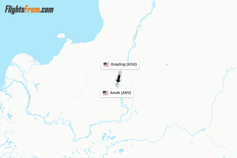 Flights from Grayling to Anvik route map