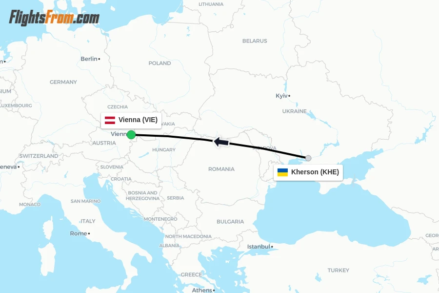 Flights from Kherson to Vienna route map
