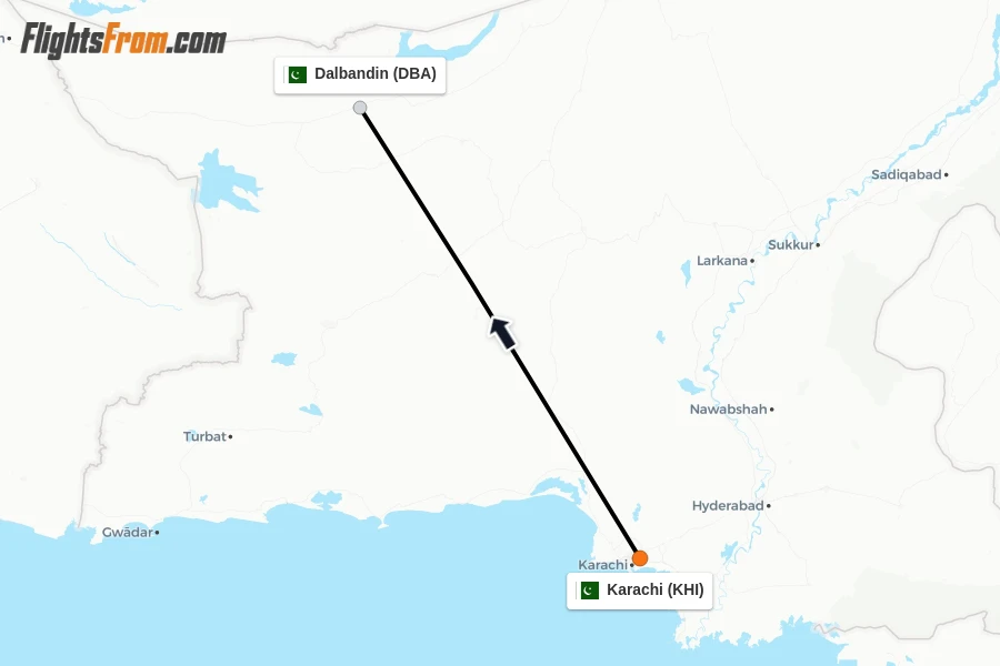 Flights from Karachi to Dalbandin route map