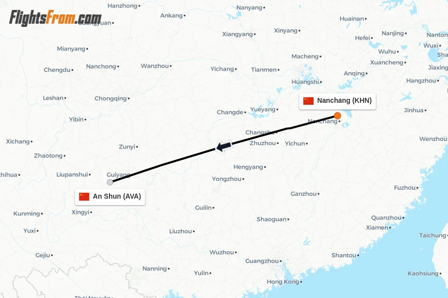 Flights from Nanchang to An Shun route map