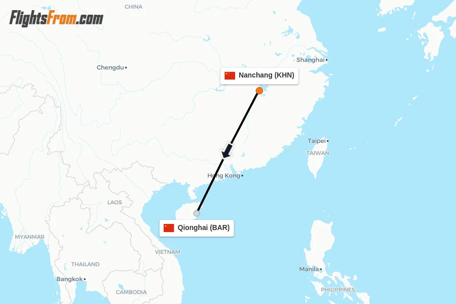 Flights from Nanchang to Qionghai route map
