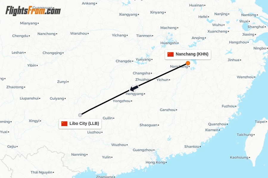 Flights from Nanchang to Libo City route map