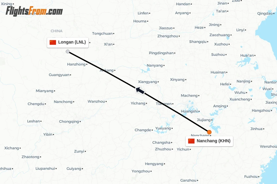 Flights from Nanchang to Longan route map