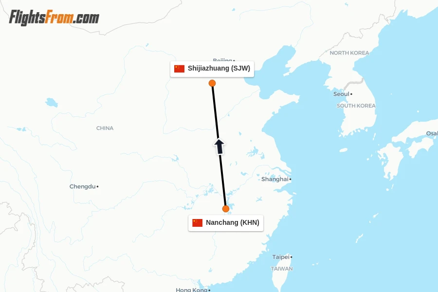 Flights from Nanchang to Shijiazhuang route map