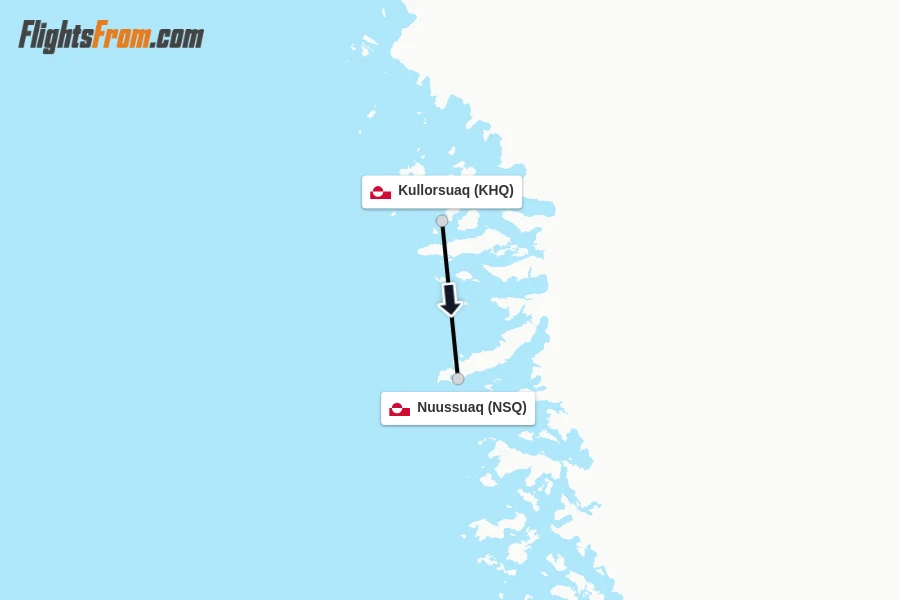 Flights from Kullorsuaq to Nuussuaq route map