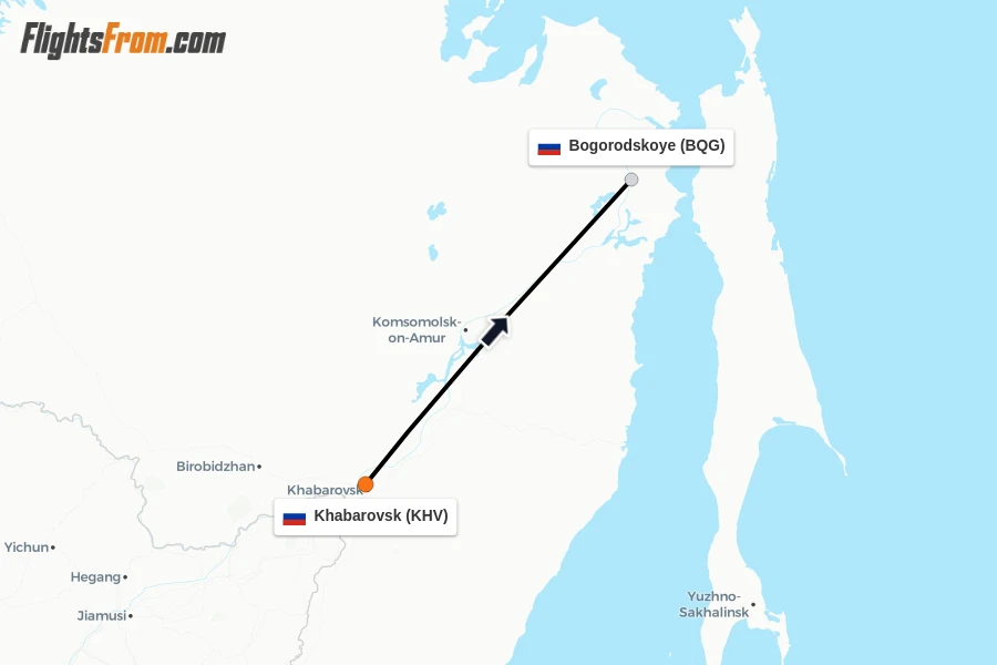 Flights from Khabarovsk to Bogorodskoye route map