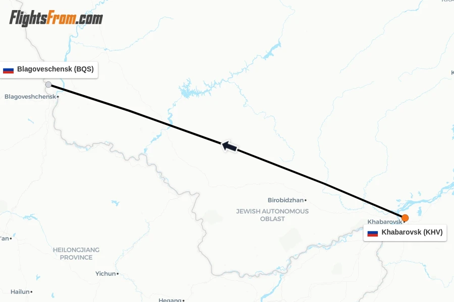 Flights from Khabarovsk to Blagoveschensk route map