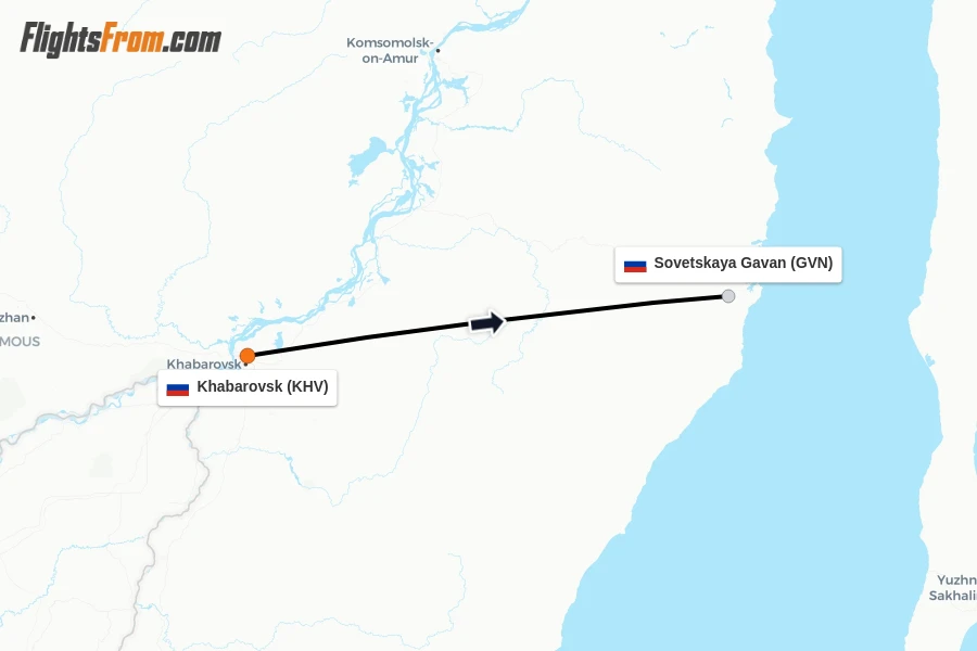 Flights from Khabarovsk to Sovetskaya Gavan route map