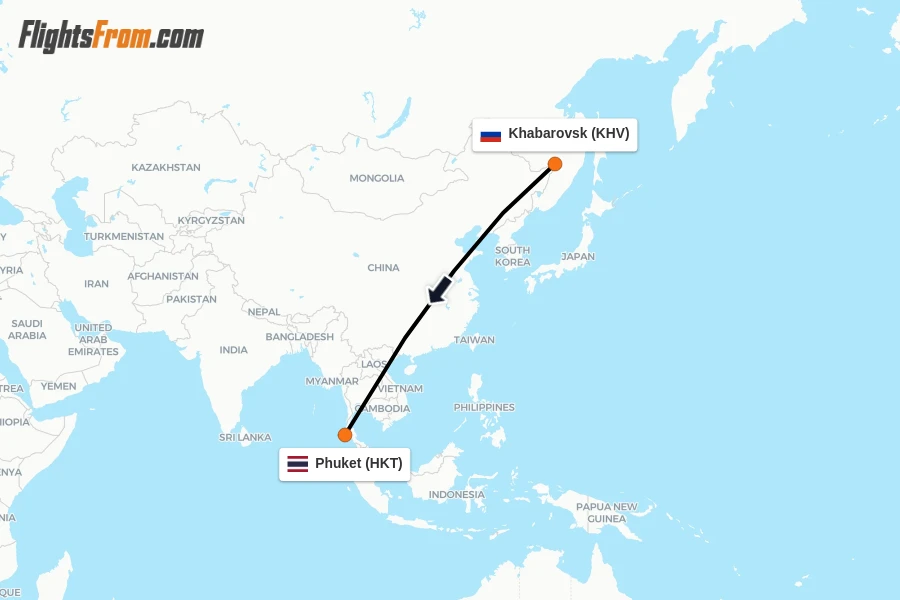 Flights from Khabarovsk to Phuket route map
