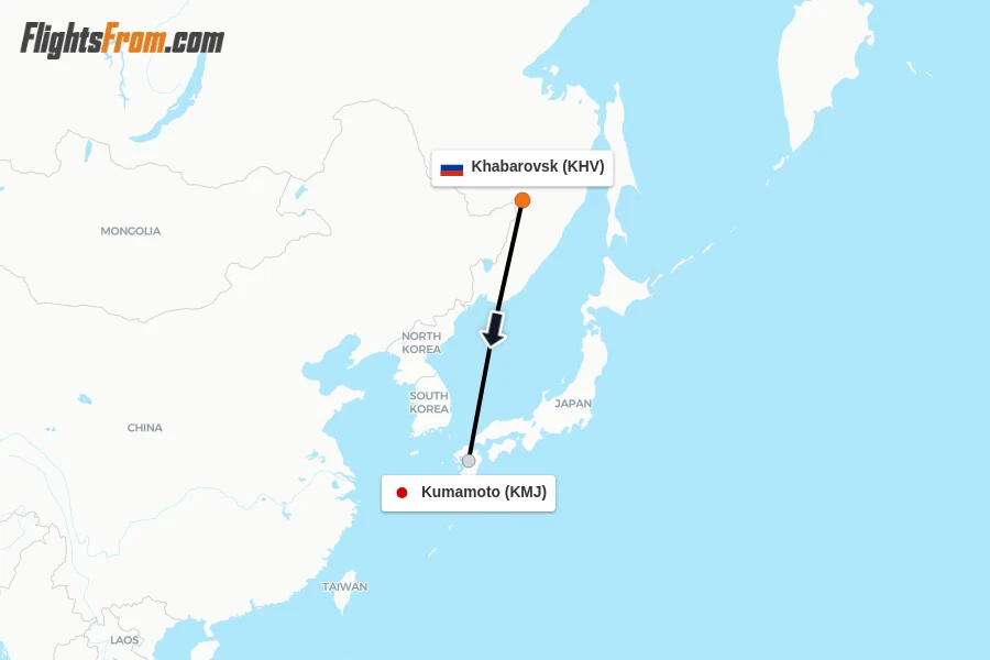 Flights from Khabarovsk to Kumamoto route map