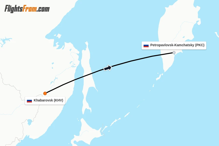 Flights from Khabarovsk to Petropavlovsk-Kamchatsky route map