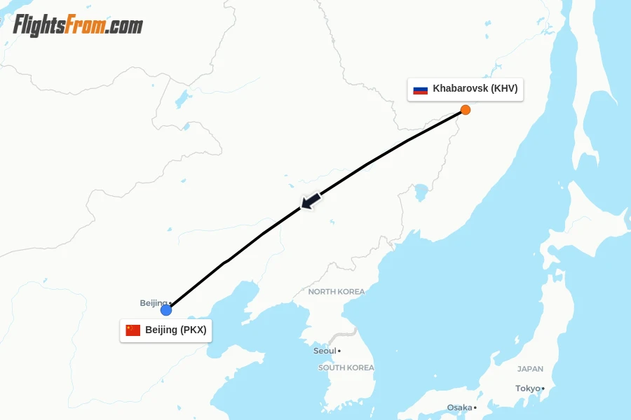 Flights from Khabarovsk to Beijing route map
