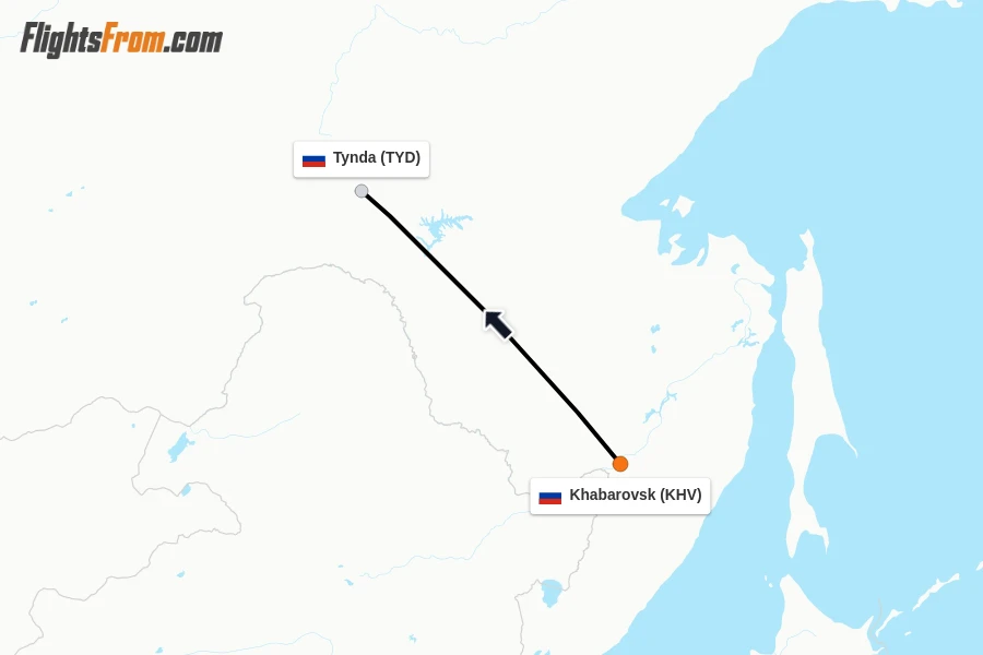 Flights from Khabarovsk to Tynda route map