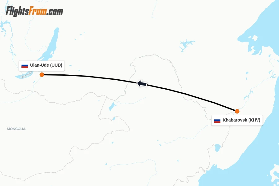 Flights from Khabarovsk to Ulan-Ude route map