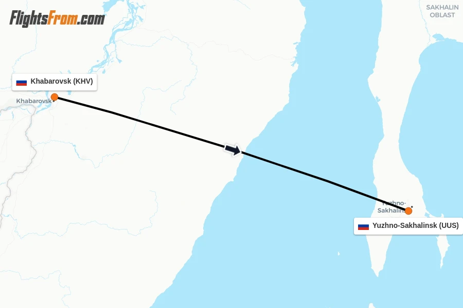 Flights from Khabarovsk to Yuzhno-Sakhalinsk route map