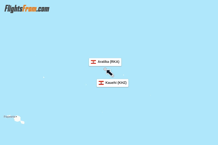 Flights from Kauehi to Aratika route map
