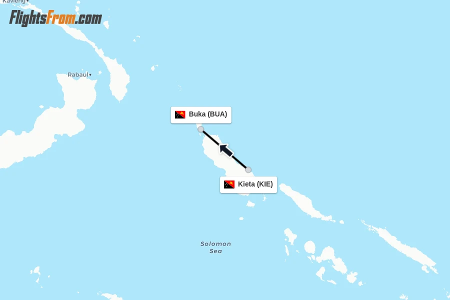 Flights from Kieta to Buka route map