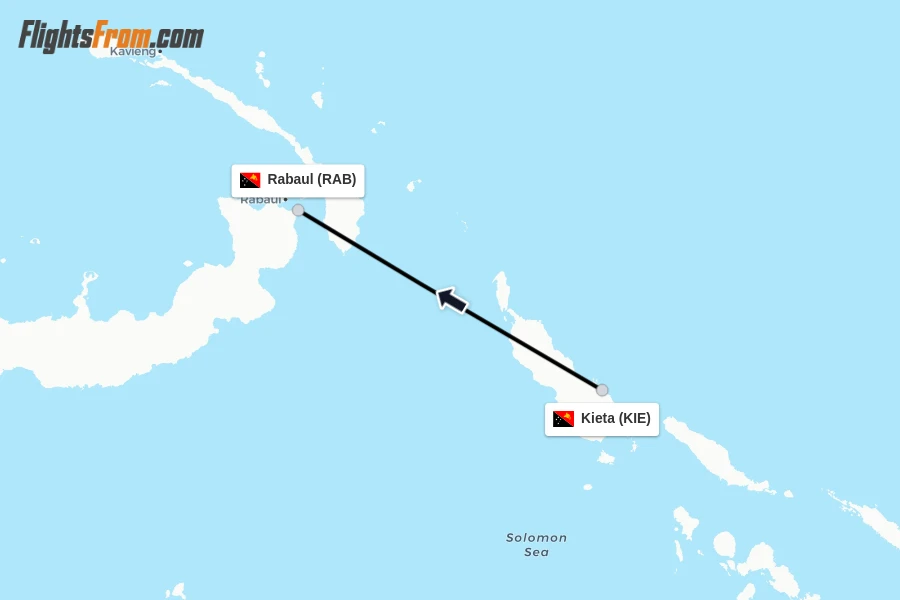 Flights from Kieta to Rabaul route map