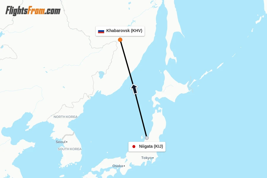 Flights from Niigata to Khabarovsk route map
