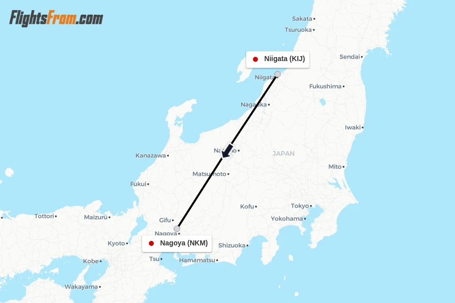 Flights from Niigata to Nagoya route map