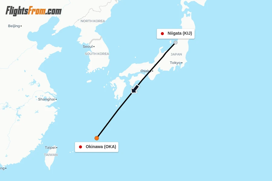 Flights from Niigata to Okinawa route map