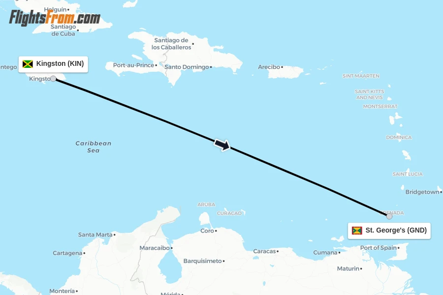 Flights from Kingston to St. George's route map