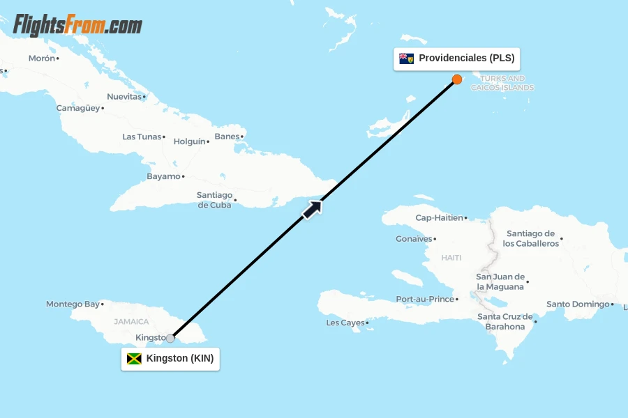 Flights from Kingston to Providenciales route map