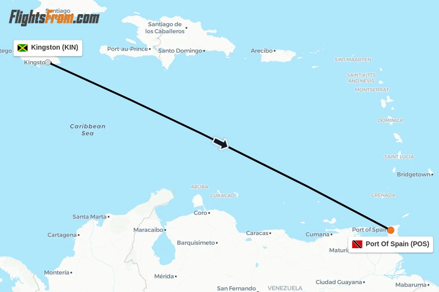 Flights from Kingston to Port Of Spain route map