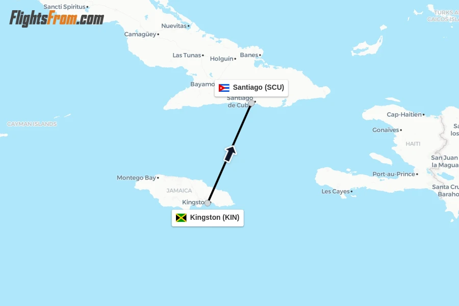Flights from Kingston to Santiago route map