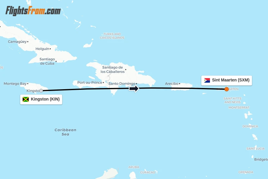 Flights from Kingston to Sint Maarten route map
