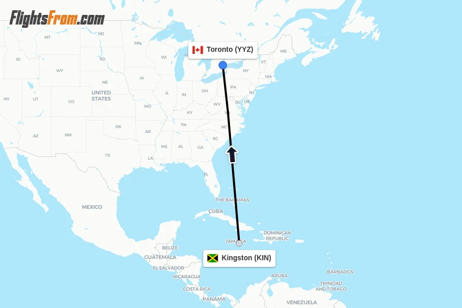 Flights from Kingston to Toronto route map