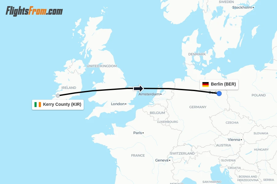 Flights from Kerry County to Berlin route map