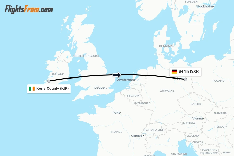 Flights from Kerry County to Berlin route map