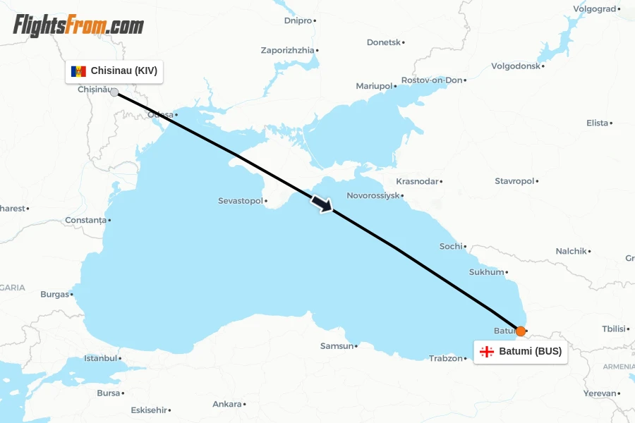 Flights from Chisinau to Batumi route map