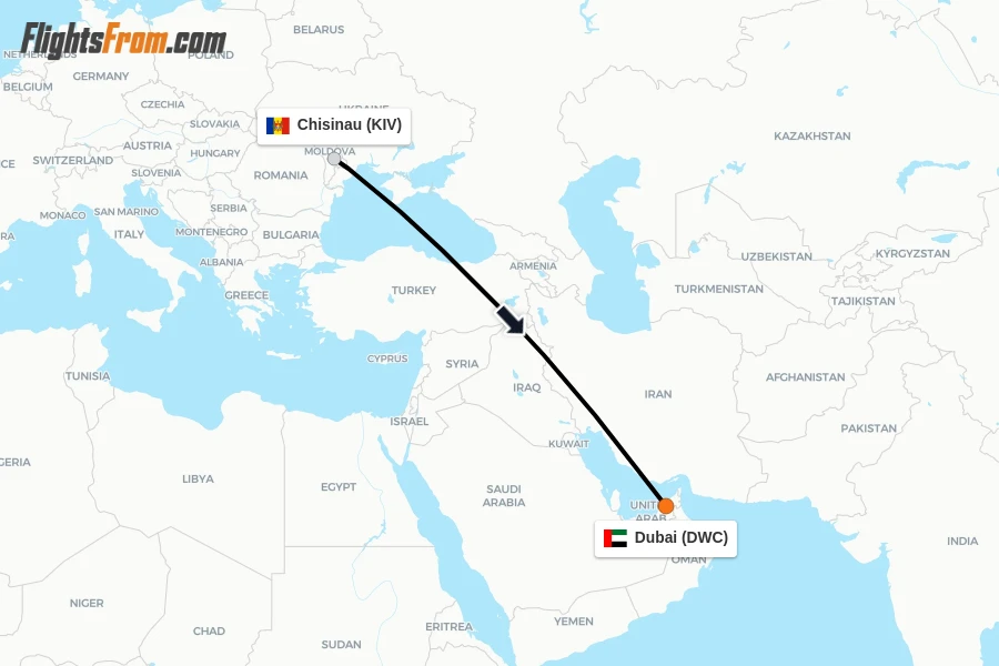 Flights from Chisinau to Dubai route map