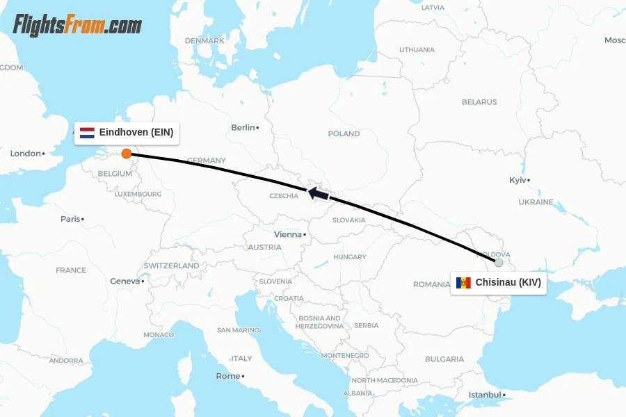 Flights from Chisinau to Eindhoven route map