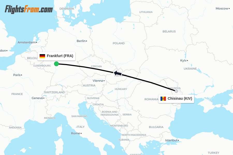 Flights from Chisinau to Frankfurt route map
