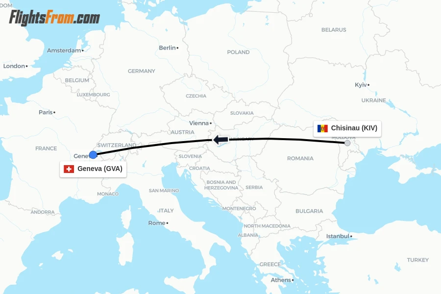 Flights from Chisinau to Geneva route map