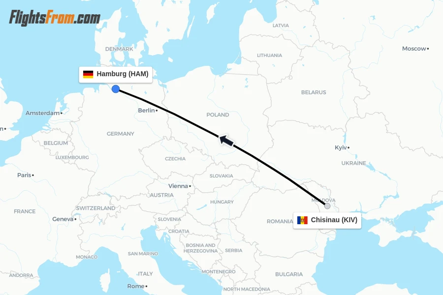 Flights from Chisinau to Hamburg route map