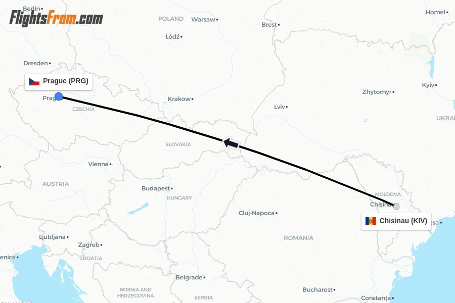 Flights from Chisinau to Prague route map