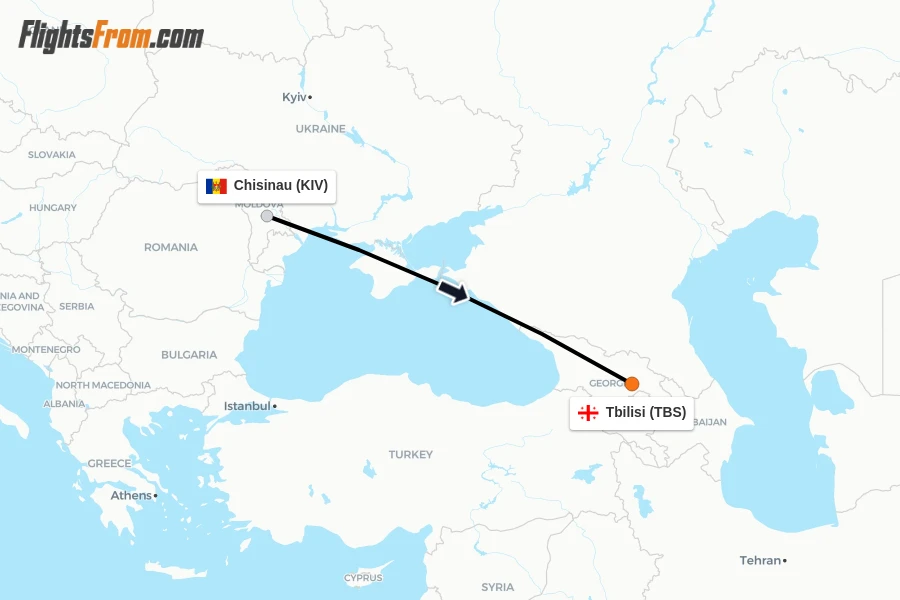 Flights from Chisinau to Tbilisi route map
